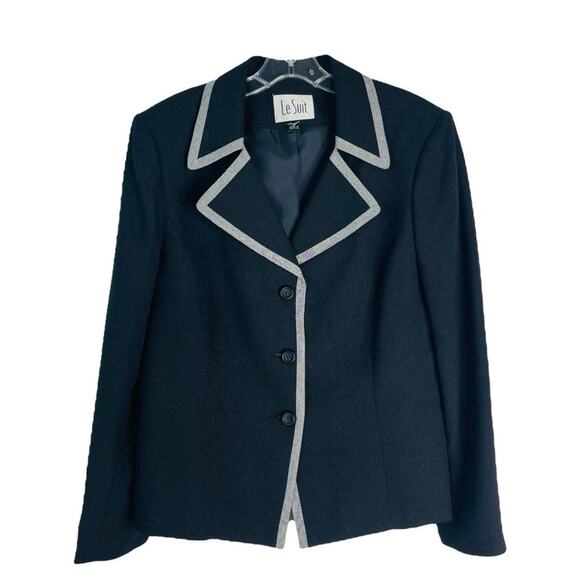 Vintage Le Suit black grey preppy office button blazer 16 - Picture 1 of 5